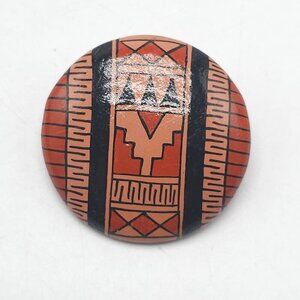 Vintage Handcrafted Round Brooch With Southwestern Design Pin Closure